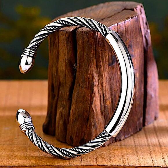 Sterling Silver Twisted Bangle Bracelet Cuff Unisex Mens Women’s Trendy - Picture 3 of 14